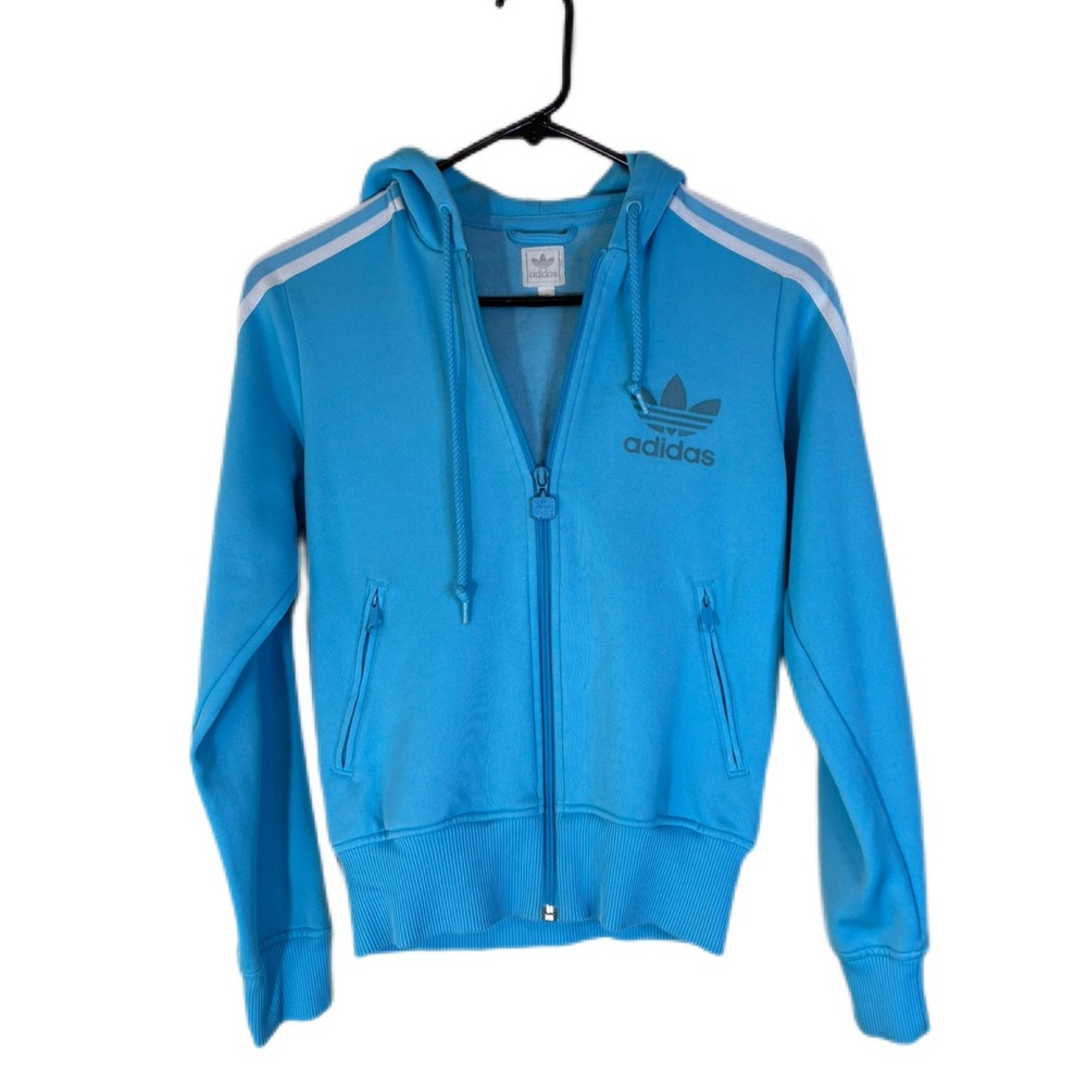 Adidas Baby Blue Zip-Up Vintage Hoodie